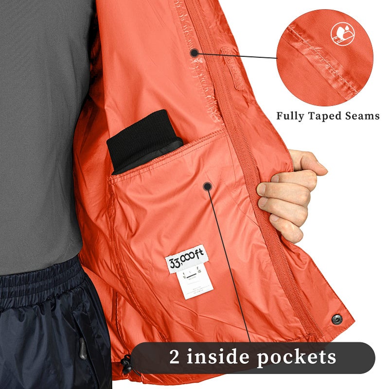 33,000ft Packable Rain Jacket Men's Lightweight Waterproof Rain Shell Jacket Raincoat with Hood for Golf Cycling Windbreaker - Image 3